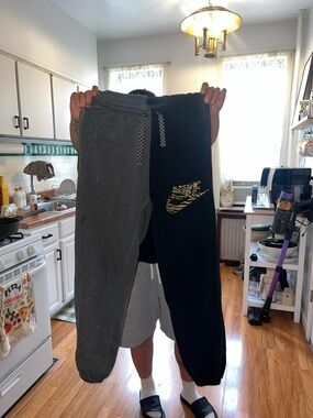 Nike Two-Tone Black and Gray Jogger Sweatpants with Gold Swoosh